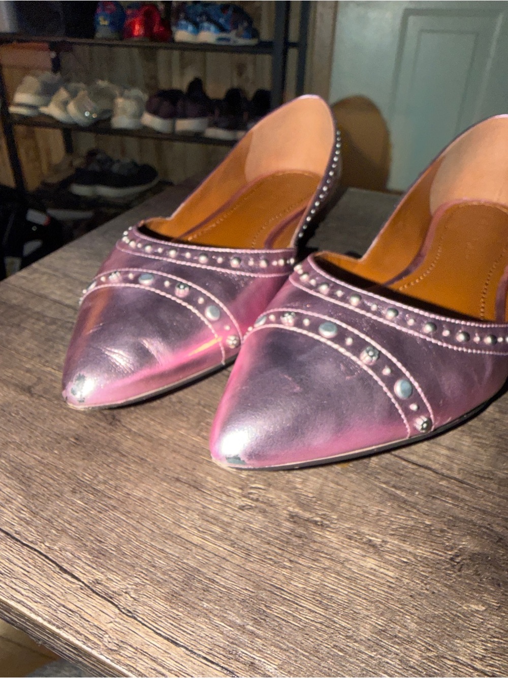 Coach Metallic Pink Studded Pointed Toe Women’s Flats size 9 - Picture 2 of 5